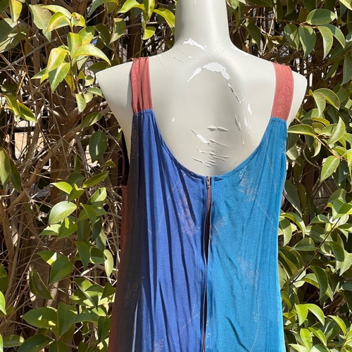 Dress L used, summer, two-tone blue-brown from Italy
