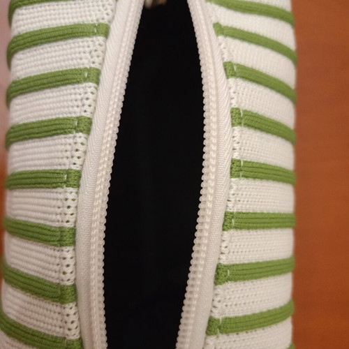 Funky Buddha Knitted Toiletry Bag new, striped green and white