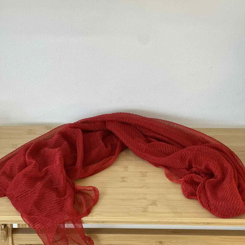 Thin semi-transparent pashmina with silver thread new in red and silver