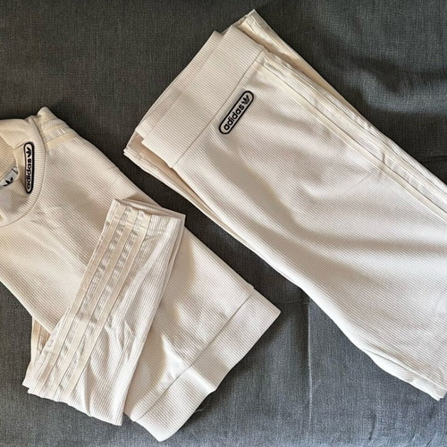 Adidas Originals tracksuit set new, cream color, alpha pants and crop top