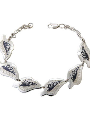 Silver leaf bracelet 925° with handmade niello design new