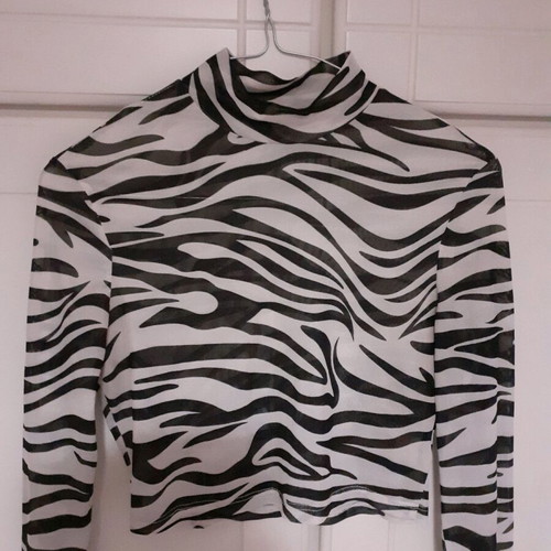 Zivago crop top long sleeve like new, transparent with zebra pattern