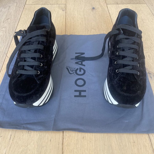 Hogan Maxi 222 velvet platform sneakers, black, size 38