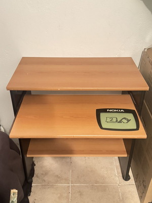 Computer desk used, small with sliding keyboard and printer shelves