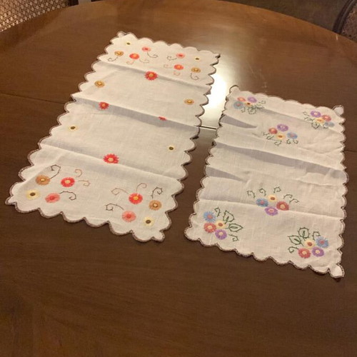 Handmade embroidered flower table runners, set of 2