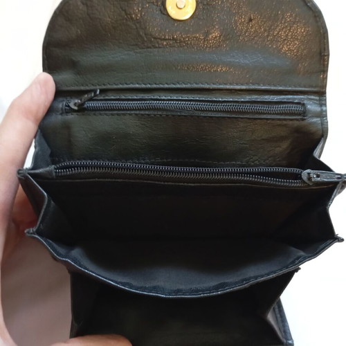 Men's leather wallet used, black genuine leather belt pouch