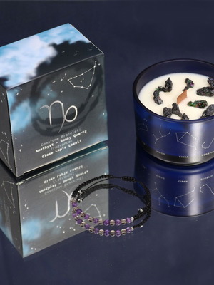 Zodiac Candle with Crystals and Gift Bracelet with Gemstones