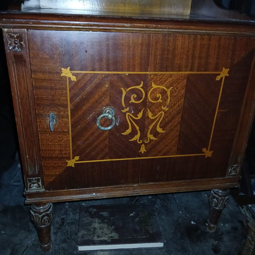 Vintage nightstands used, set of 2, solid wood with marquetry