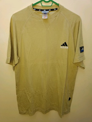 Vintage Adidas T-shirt used, beige/olive, raglan sleeves, size Small