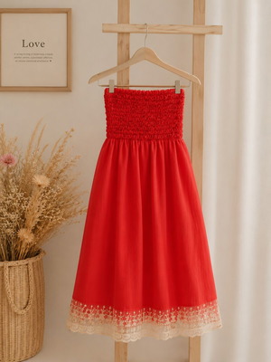 Bianco strapless dress with lace hem, like new, orange
