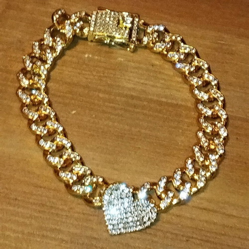 Thick anklet with rhinestones unused, gold color