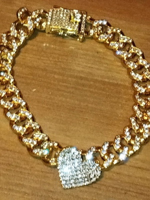 Thick anklet with rhinestones unused, gold color