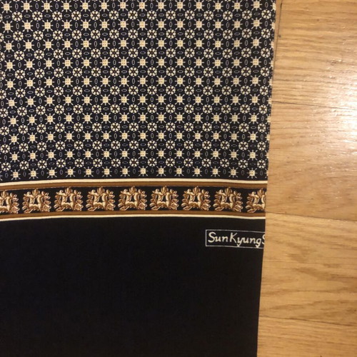 Vintage SunKyung Silk Scarf 125x25 cm blue and gold like new