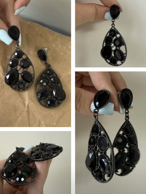 Zara iconic dangle earrings with black crystal rhinestones new