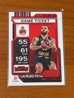 2025-26 Panini Contenders EuroLeague Game Ticket Red Parallel Mike James AS Monaco new