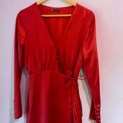 zara red satin dress long sleeve Zara | Dresses | Zara Back Vneck Red Satin Dresselegant Red Long Sleeve Dress