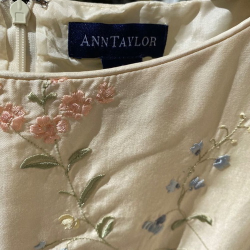 Ann Taylor silk dress new with embroidery in blue and pink shades