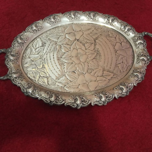 Handmade tray used with embossed floral design 50x31 cm