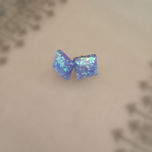Handmade resin earrings purple glitter, new