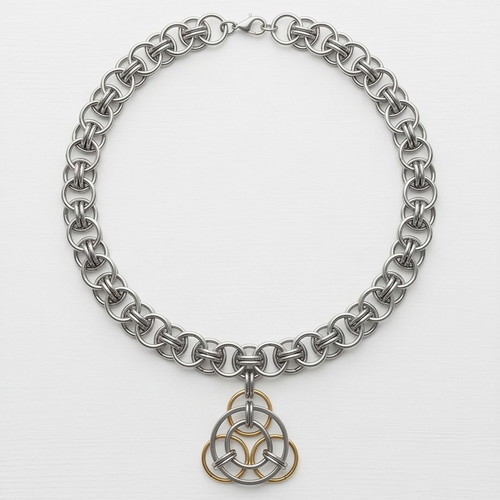 Stainless steel choker with unique charm new, gold and silver