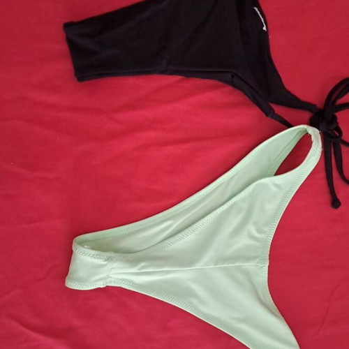 Women's bikini swimwear, black and green, size M