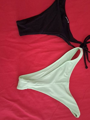 Women's bikini swimwear, black and green, size M
