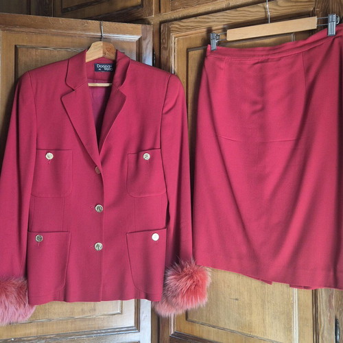 Red women's suit like new with fur cuffs