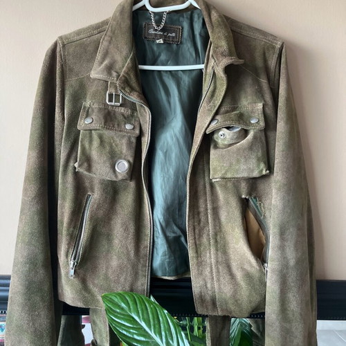 Short jacket used, soft velvet, khaki, size S