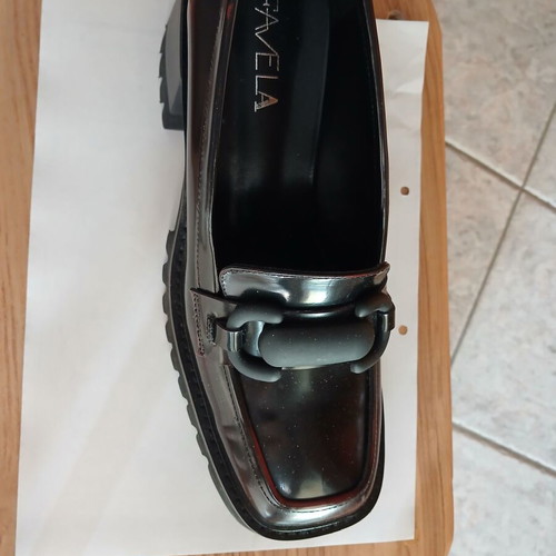 Loafers leather new, black burgundy glossy