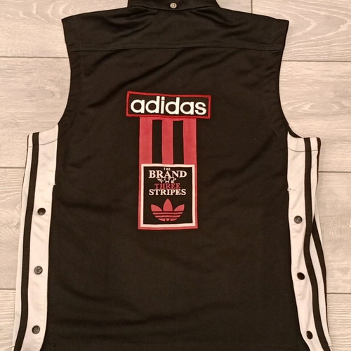 Adidas sleeveless jacket vest used, size Small, black with white stripes