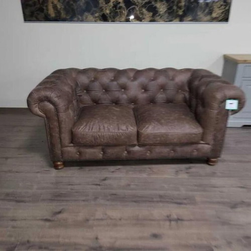 Antique Brown Leather Chesterfield Sofa Set Three- and Two-Seater New