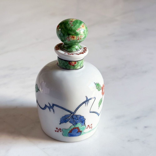 Antique Chantilly porcelain perfume bottle and dish used, Kakiemon style