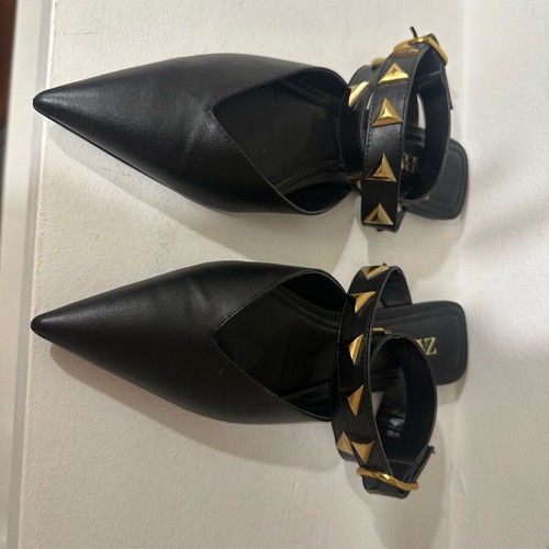 Zara women's mules like new, black with gold studs, size 37