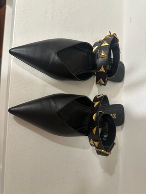 Zara women's mules like new, black with gold studs, size 37