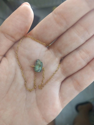 Steel necklace new with green and gold semi-precious stone