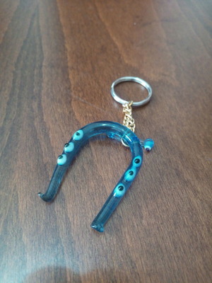 Glass horseshoe keychain used with blue evil eyes