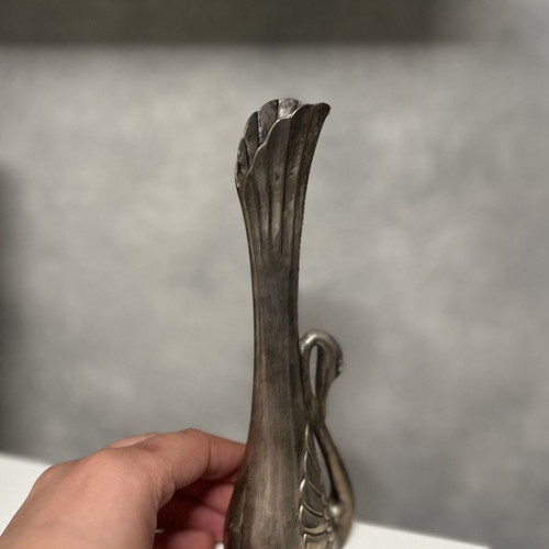 Vintage silver-plated metal mini swan vase