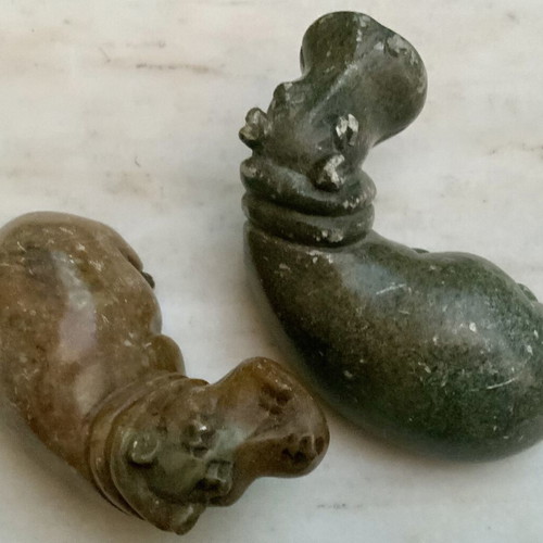 Handmade marble hippopotamus pair used, decorative collectibles