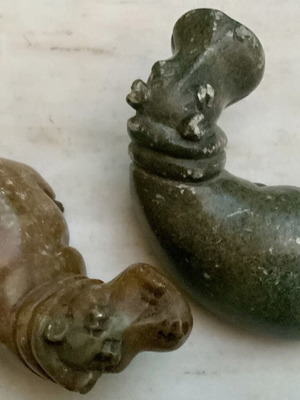 Handmade marble hippopotamus pair used, decorative collectibles