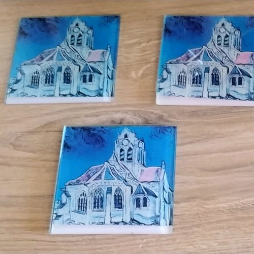 Glass coasters with Vincent Van Gogh painting, set of 3
