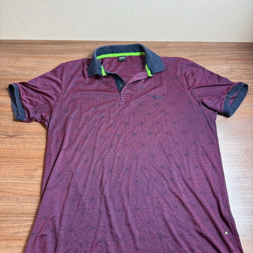 Hugo Boss Polo Shirt XXL used, burgundy with dark collar and neon details