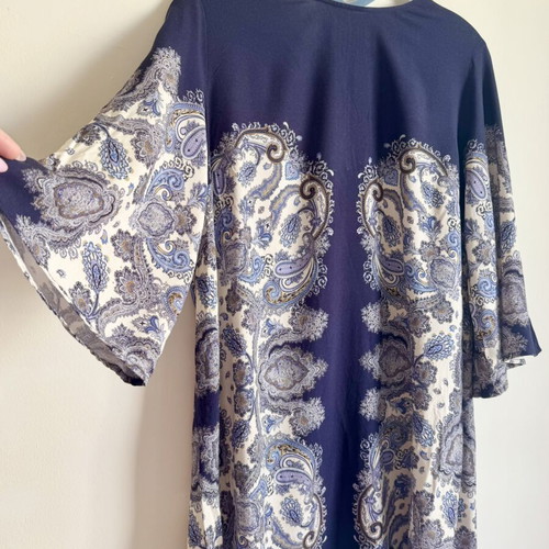 H&M Paisley Boho Dress Navy Blue Size M Excellent Condition
