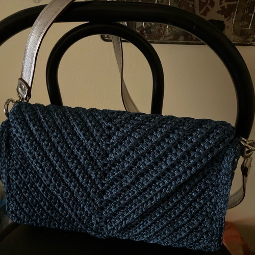 Knitted envelope bag new with leather strap and details