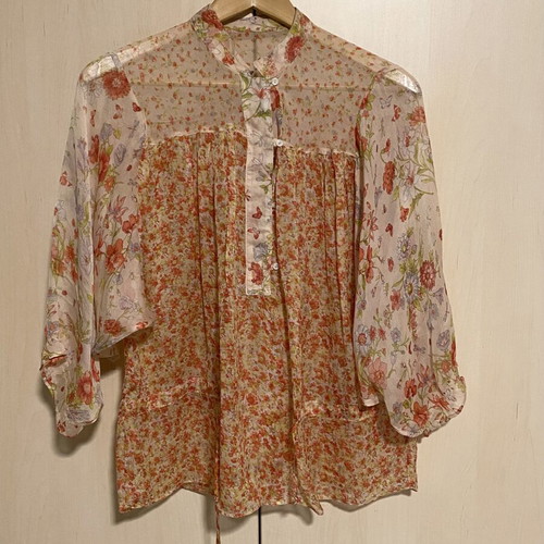 Zara transparent floral shirt size M like new, orange colorful