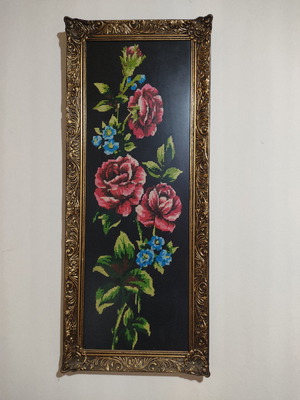 Vintage frame used with handmade embroidery, elongated