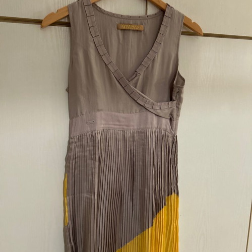 Women's satin dress with pleats like new, size small, gray