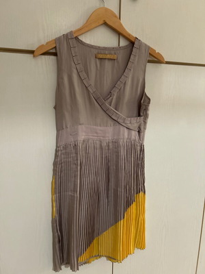 Women's satin dress with pleats like new, size small, gray
