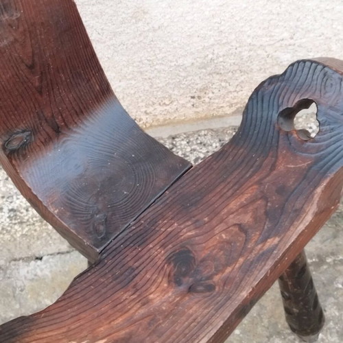 Spanish brutalist hand-carved oak chair used