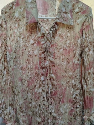 Missoni vintage 80's φλοράλ πλισέ πουκάμισο με βολάν, M-L