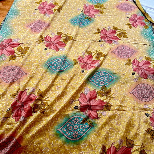 Hibiscus Silk Pareo Sea Pattern New, Brown Beige